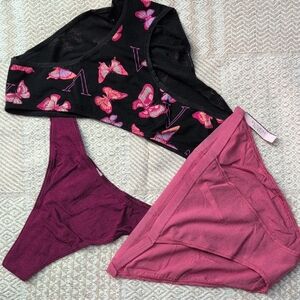 Victoria's Secret Black and Pink Butterfly Panty Set